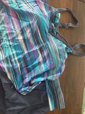Free Country Teal Navy Purple Striped Tankini